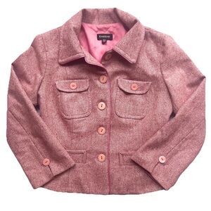 VTG Y2K BEBE Blazer Jacket Pink Tweed Look Button Front Lined Women’s Size 6